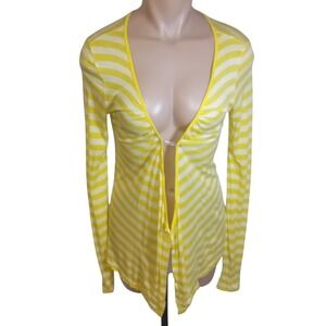VTG Y2K Miss Sixty Juniors Women Striped Long Sleeve Open Cardigan Preppy L READ
